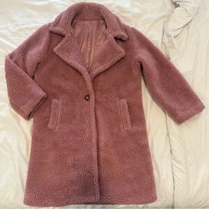 Womens Faux Shearling Teddy Coat - Dusty Rose